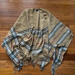 Beige Plaid Blanket Shawl